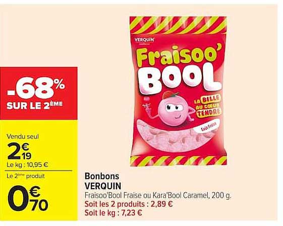 Fraisoo' Bool Fraise ou Kara'Bool Caramel, 200 g