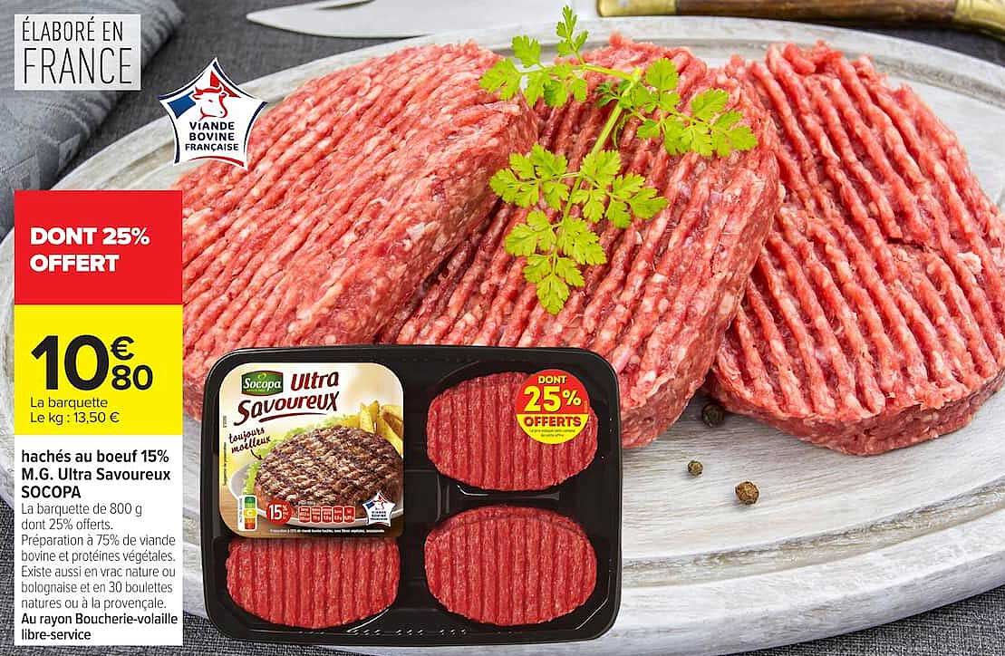 hachés au boeuf 15% M.G. Ultra Savoureux SOCOPA