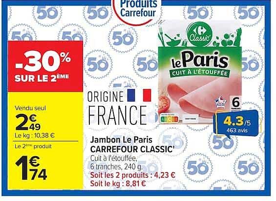 Jambon Le Paris CARREFOUR CLASSIC'