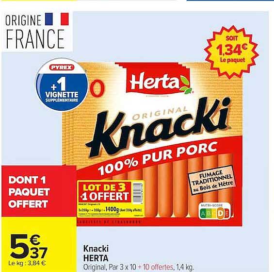 Knacki HERTA Original, Par 3 x 10 + 10 offertes, 1,4 kg