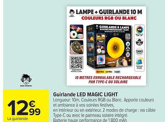 LAMPE + GUIRLANDE 10 M COULEURS RGB OU BLANC