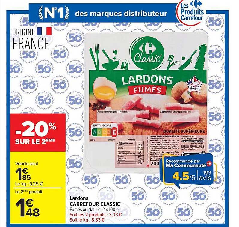 Lardons CARREFOUR CLASSIC'
