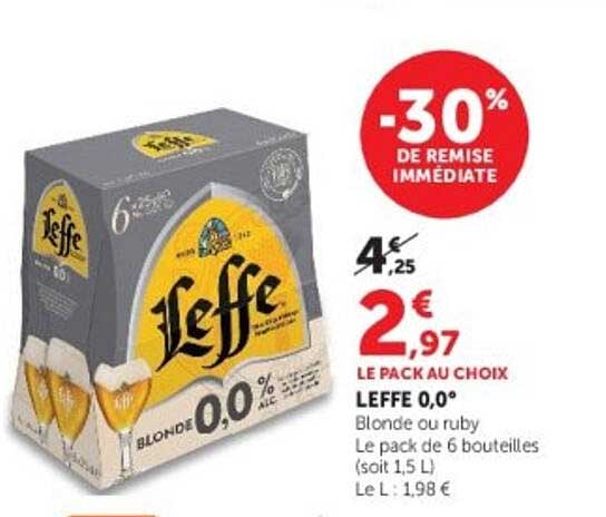 LEFFE 0,0° Blonde ou ruby Le pack de 6 bouteilles (soit 1,5 L)