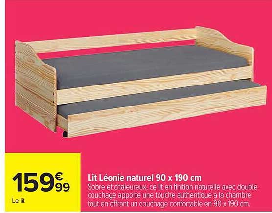 Lit Léonie naturel 90 x 190 cm