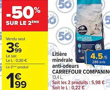 Litière minérale anti-odeurs CARREFOUR COMPANINO 13,4 L