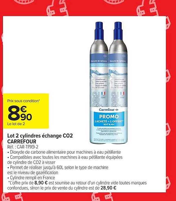Lot 2 cylindres échange CO2 CARREFOUR