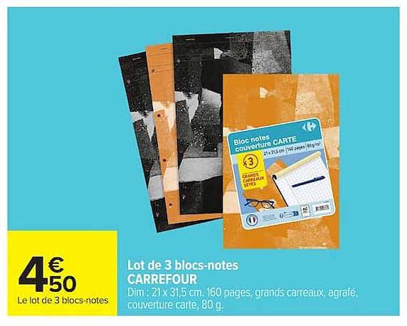 Lot de 3 blocs-notes CARREFOUR