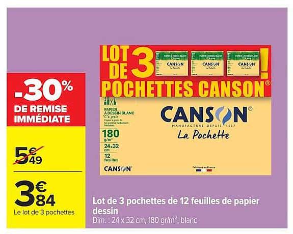 LOT DE 3 POCHETTES CANSON