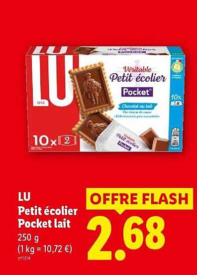LU Petit écolier Pocket lait 250 g (1 kg = 10,72 €)