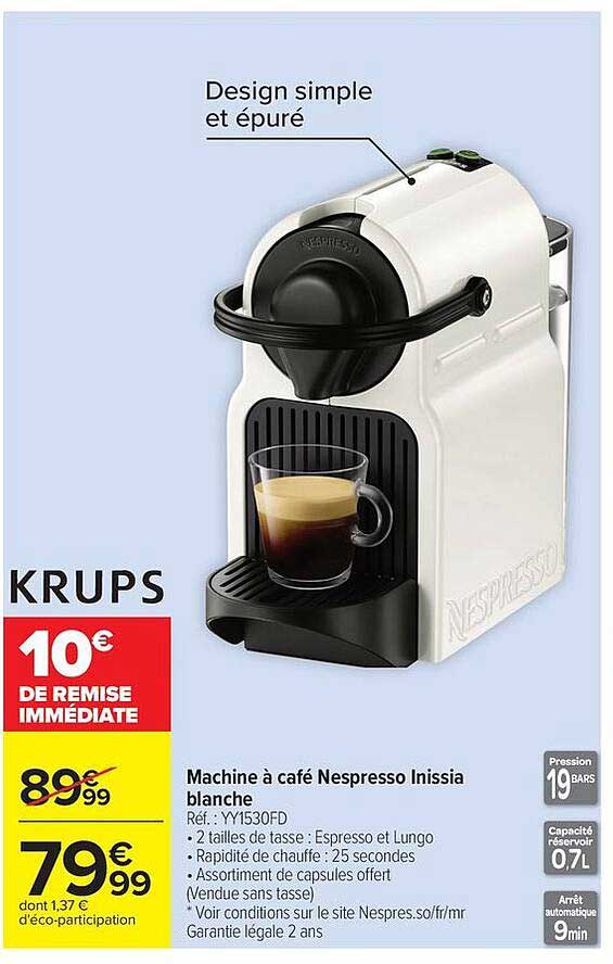 Machine à café Nespresso Inissia blanche