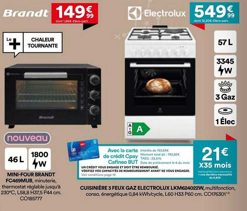 MINI-FOUR BRANDT FC469MUB, minuterie, thermostat réglable jusqu'à 230°C
