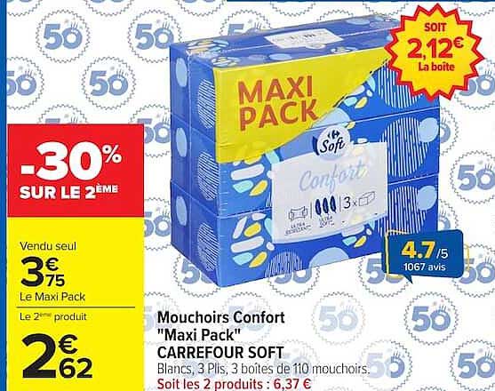 Mouchoirs Confort "Maxi Pack" CARREFOUR SOFT