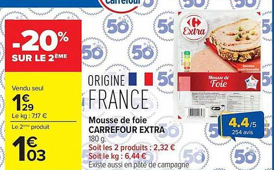 Mousse de foie CARREFOUR EXTRA 180 g.
