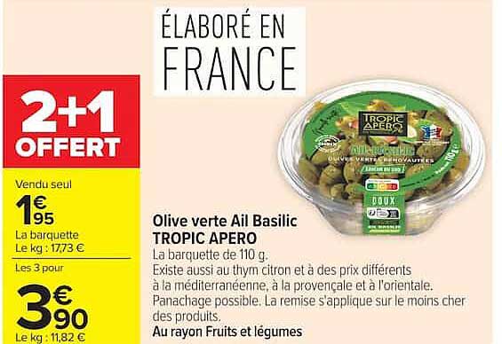Olive verte Ail Basilic TROPIC APERO