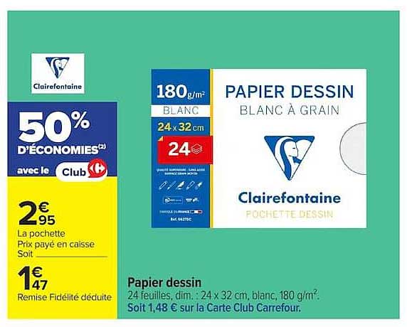 Papier dessin blanc à grain Clairefontaine