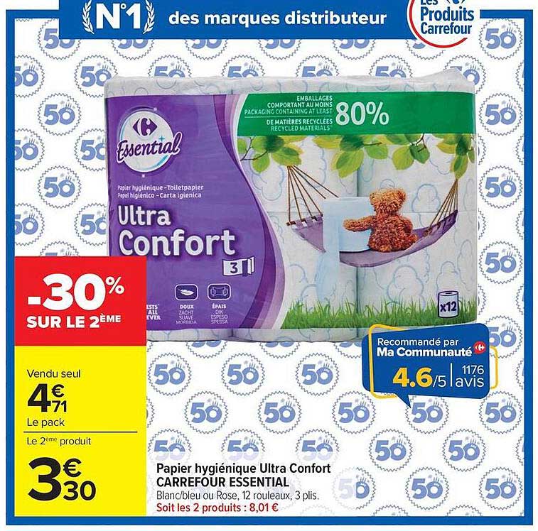 Papier hygiénique Ultra Confort CARREFOUR ESSENTIAL