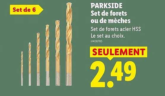 PARKSIDE Set de forets ou de mèches Set de forets acier HSS Le set au choix.