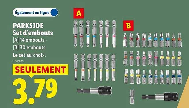 PARKSIDE Set d'embouts [A] 14 embouts - [B] 30 embouts Le set au choix.