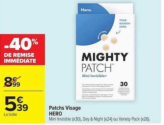 Patches Visage HERO Mini Invisible (x30), Day & Night (x24) ou Variety Pack (x26)