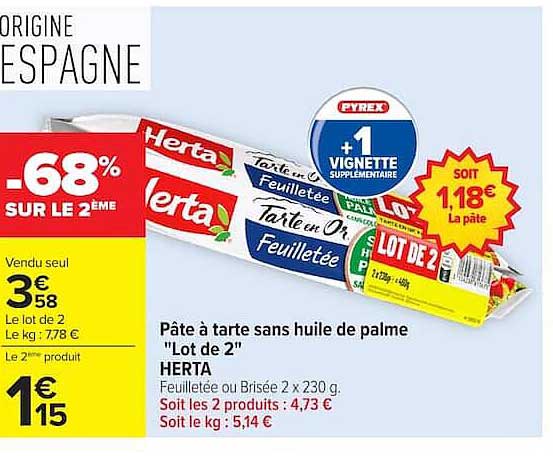 Pâte à tarte sans huile de palme "Lot de 2" HERTA
