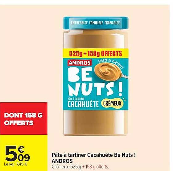 Pâte à tartiner Cacahuète Be Nuts ! ANDROS