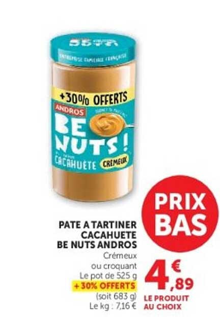 PATE A TARTINER CACAHUETE BE NUTS ANDROS