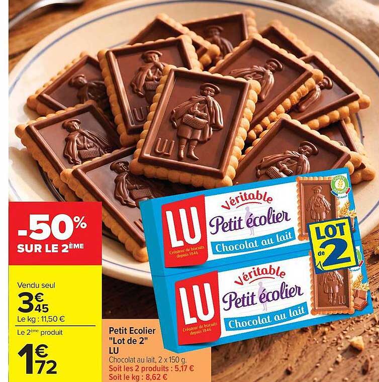 Petit Ecolier "Lot de 2" LU Chocolat au lait, 2 x 150 g