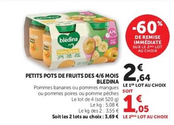PETITS POTS DE FRUITS DES 4/6 MOIS BLEDINA