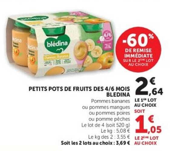 PETITS POTS DE FRUITS DES 4/6 MOIS BLEDINA