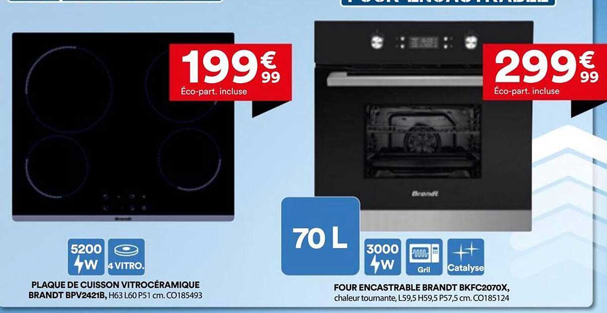 PLAQUE DE CUISSON VITROCÉRAMIQUE BRANDT BPV2421B, H63 L60 P51 cm. C0185493