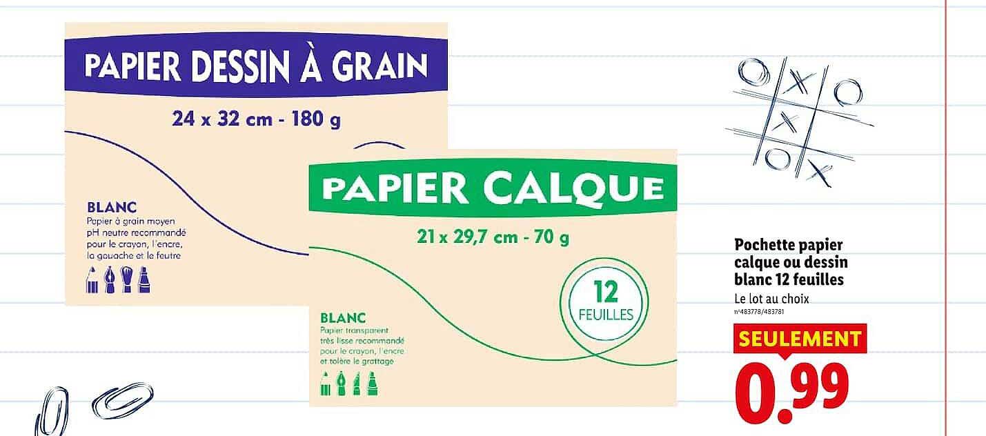 Pochette papier calque ou dessin blanc 12 feuilles