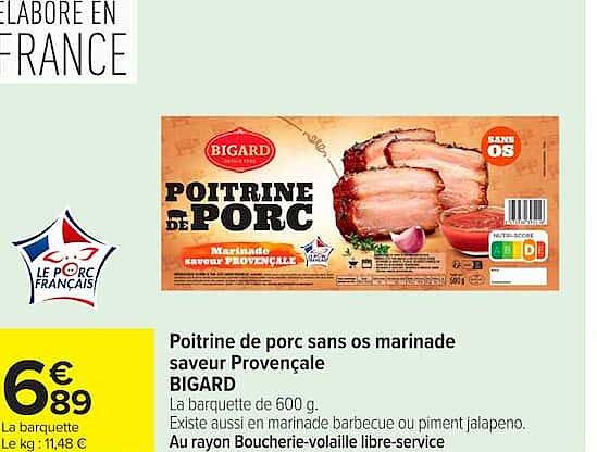 Poitrine de porc sans os marinade saveur Provençale BIGARD