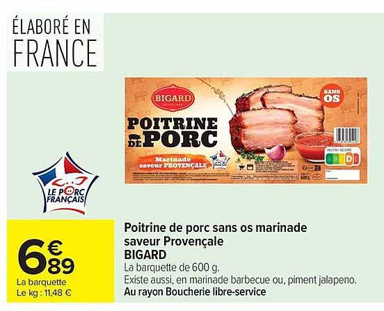 Poitrine de porc sans os marinade saveur Provençale BIGARD