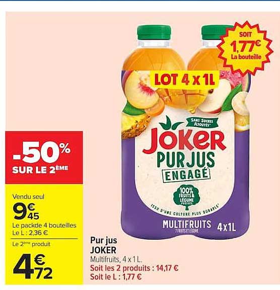 Pur jus JOKER Multifruits, 4 x 1 L