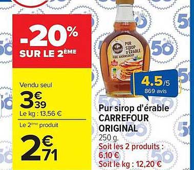 Pur sirop d'érable CARREFOUR ORIGINAL 250 g.
