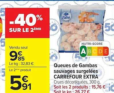Queues de Gambas sauvages surgelées CARREFOUR EXTRA
