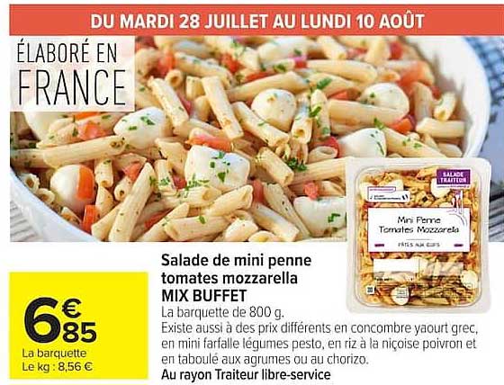 Salade de mini penne tomates mozzarella MIX BUFFET