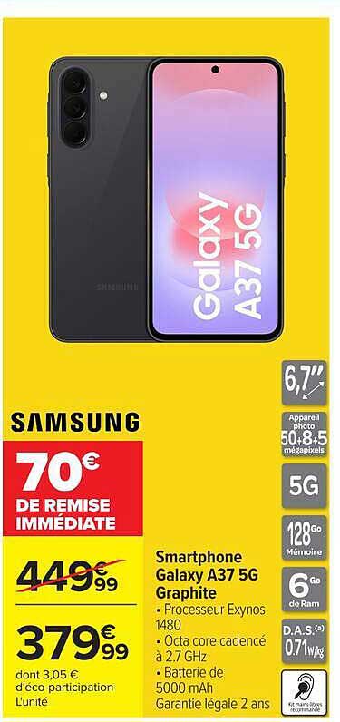 Samsung 70€ DE REMISE IMMÉDIATE Smartphone Galaxy A37 5G Graphite