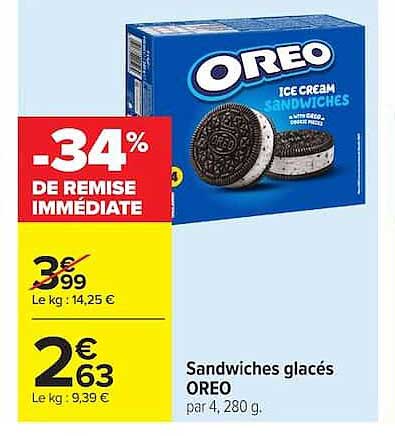 Sandwichs glacés OREO par 4, 280 g.