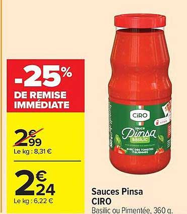 Sauces Pinsa CIRO Basilic ou Pimentée, 360 g