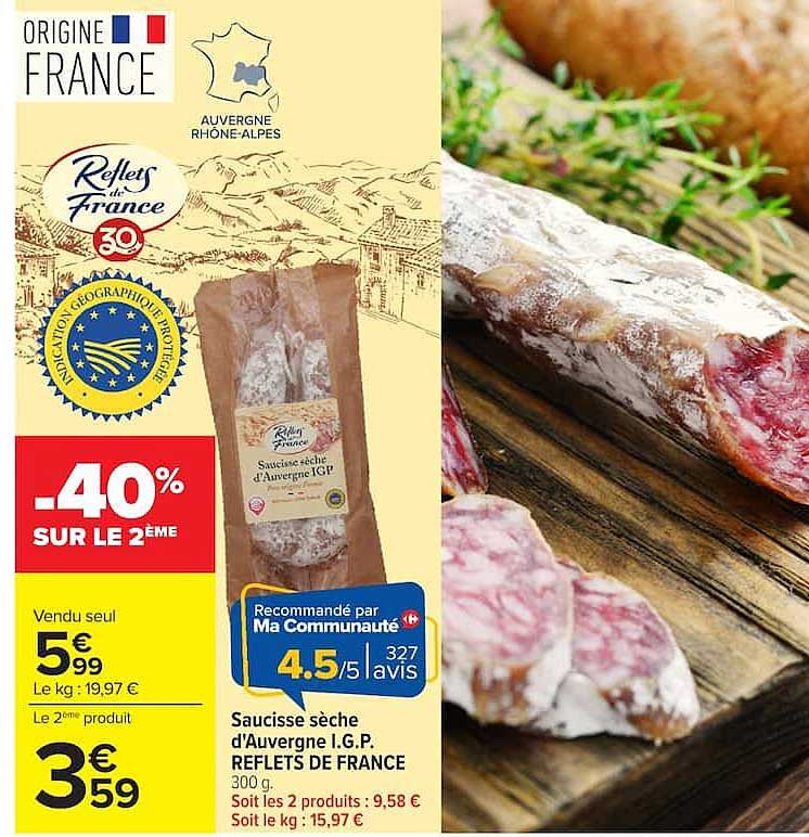 Saucisse sèche d'Auvergne I.G.P. REFLETS DE FRANCE