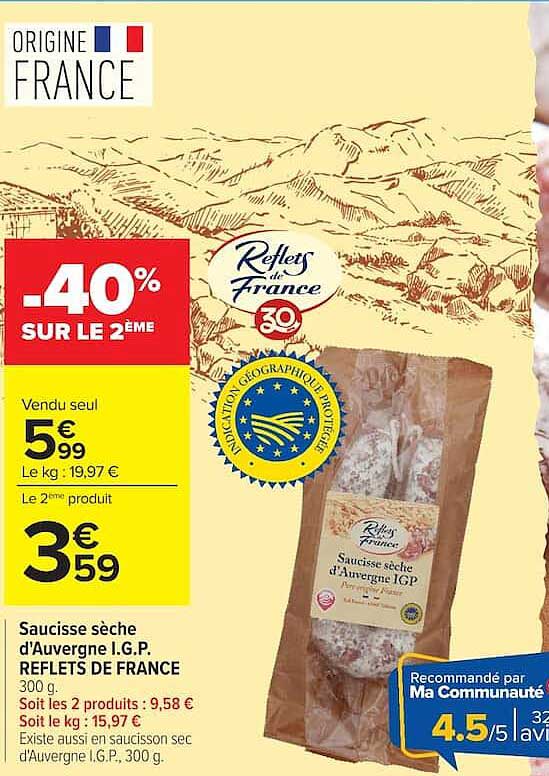 Saucisse sèche d’Auvergne I.G.P. REFLETS DE FRANCE
