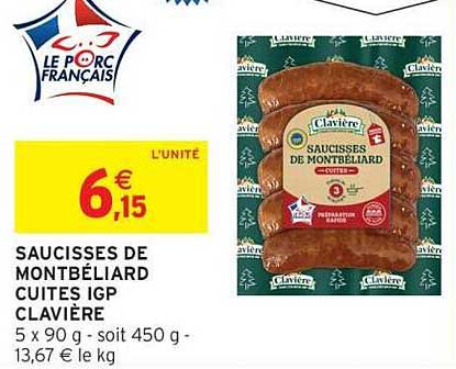 SAUCISSES DE MONTBÉLIARD CUITES IGP CLAVIÈRE