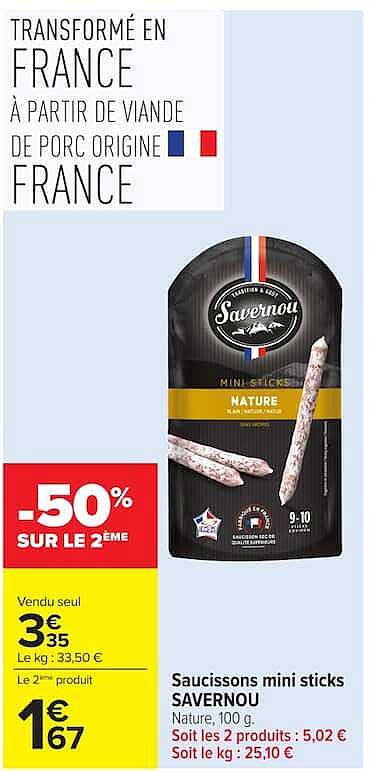 Saucissons mini sticks SAVEROL Nature, 100 g