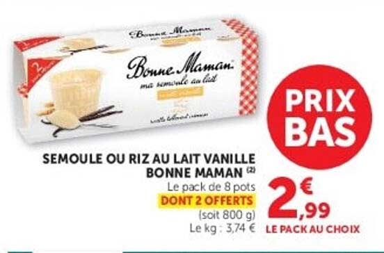 SEMOULE OU RIZ AU LAIT VANILLE BONNE MAMAN