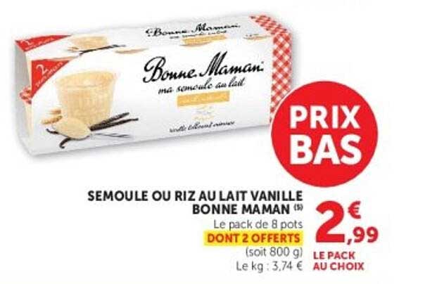 SEMOULE OU RIZ AU LAIT VANILLE BONNE MAMAN
