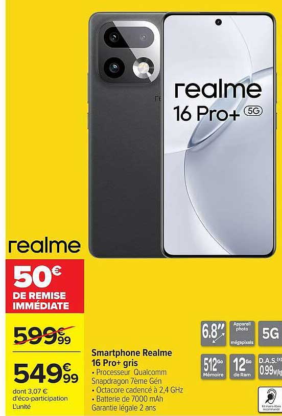 Smartphone Realme 16 Pro+ gris