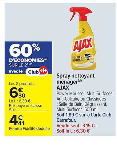 Spray nettoyant ménager AJAX Power Mousse : Multi-Surfaces, Anti-Calcaire ou Classiques