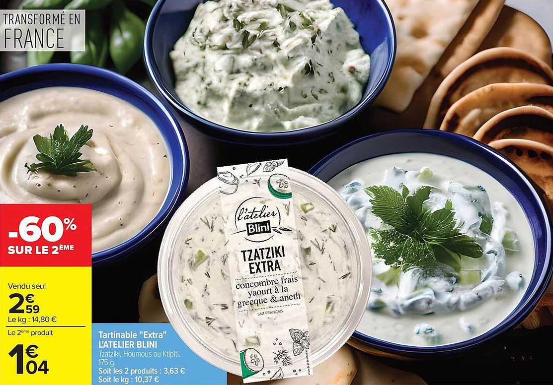 Tartinable "Extra" L'ATELIER BLINI Tzatziki, Houmous ou Ktipiti, 175 g