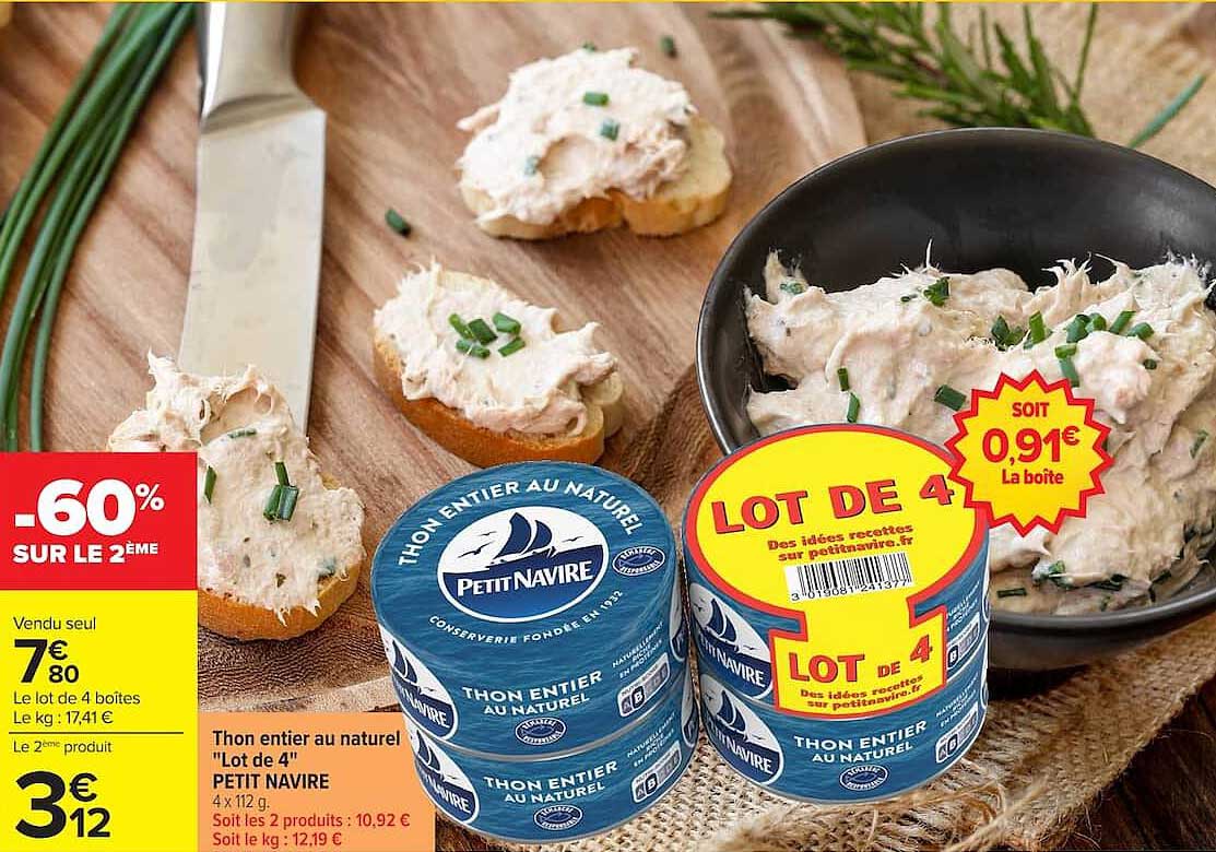 Thon entier au naturel "Lot de 4" PETIT NAVIRE 4 x 112 g